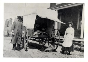 Mrs. Higgins with the butcher wagon