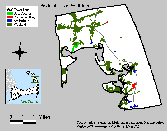 Wellfleet Pesticide use, a map from the Silent Spring Institute website